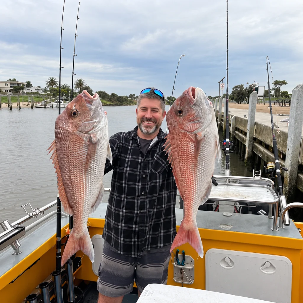 An angler with two Snapper